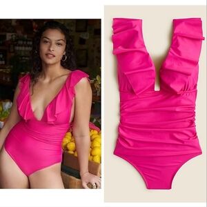 NEW J.Crew Ruched Ruffle One-piece Swimsuit In Pink Size 6